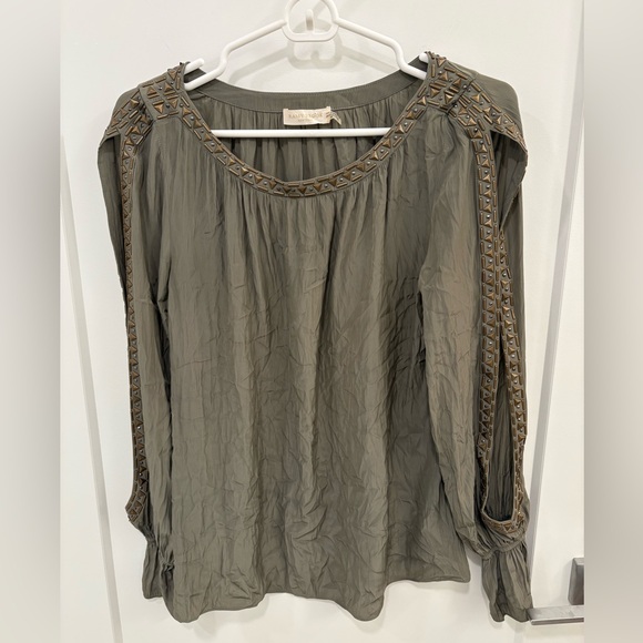 Ramy Brook Olive Green Clara Embellished Slit Sleeve Top Size Small - Picture 3 of 16